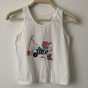 Kids' White Tank Top with Fun Cartoon Print Cotton